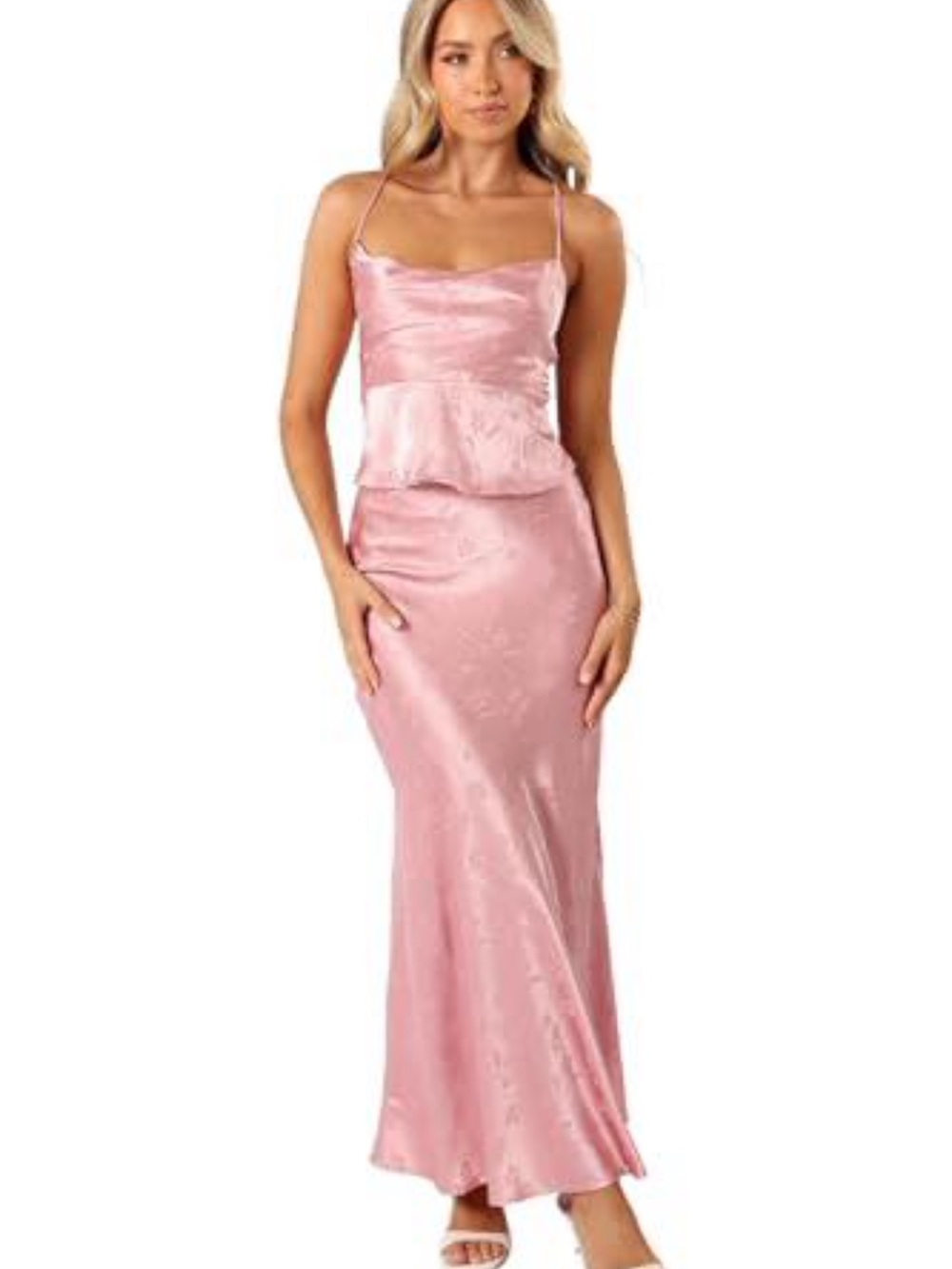 Petal & Pup XL Dusty Rose Satin Slip Maxi Skirt Two Piece Set